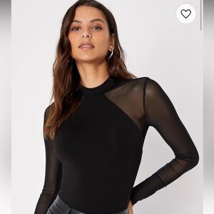 Lulus Entrancing Black Mesh Long Sleeve Bodysuit size S NWT